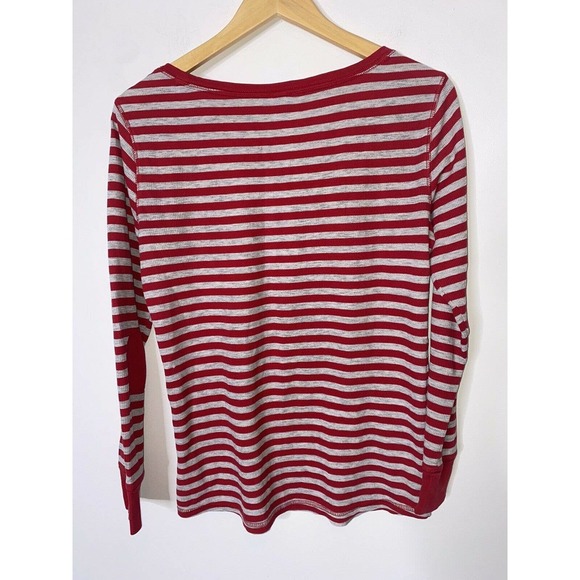 Nordstrom Stripe Top Women Size Small Red Stripe Long Sleeves Henley * - Picture 2 of 2